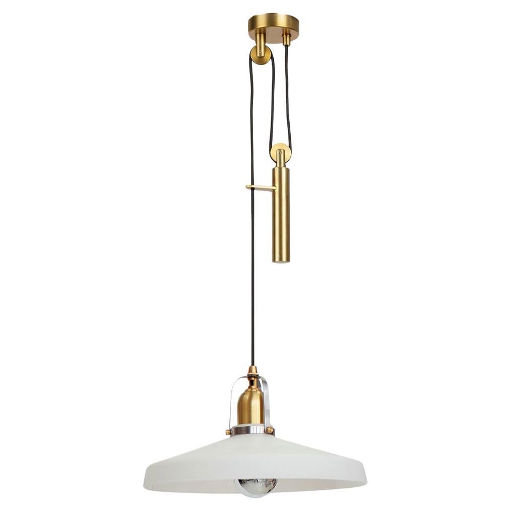 Holt Pendant (Whitened Crystal Glass Shade, brushed metals) For Sale