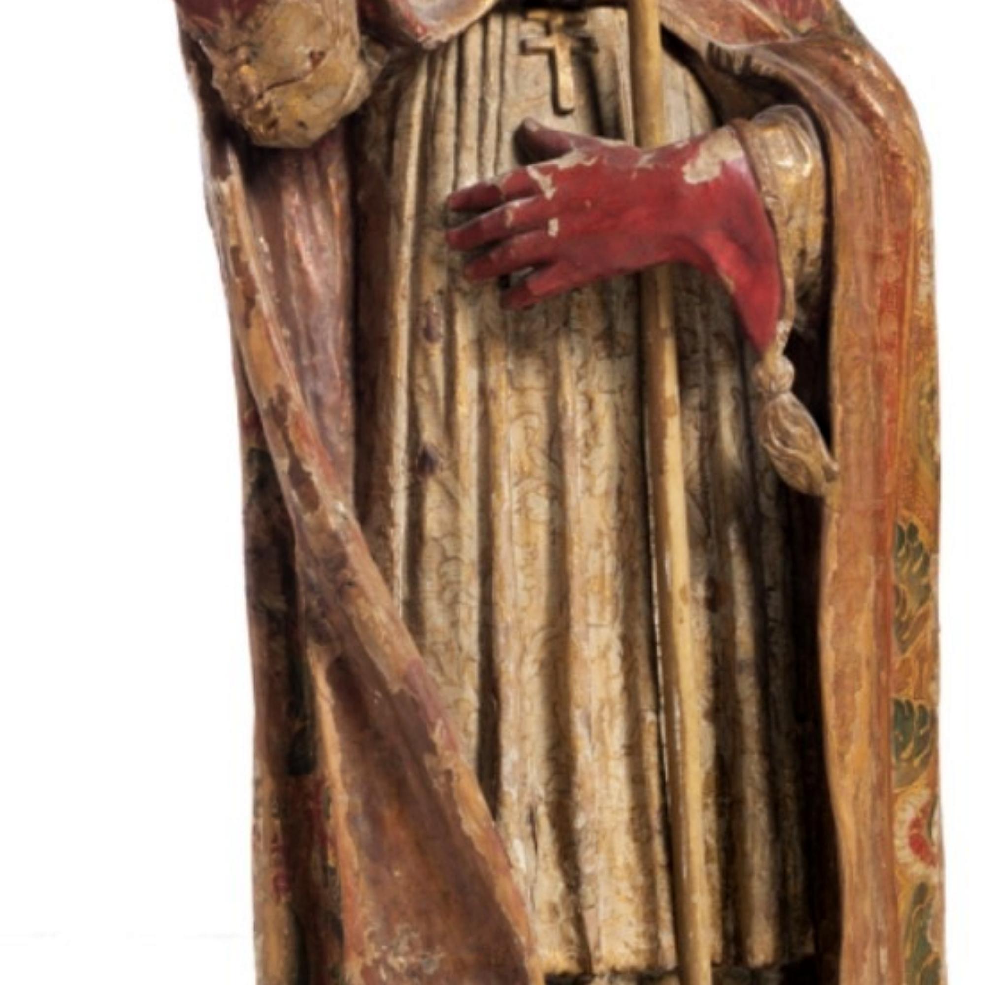 Renaissance Holy Bishop Sculpture 18th Century For Sale