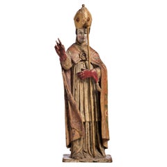 Antique Holy Bishop Sculpture 18th Century