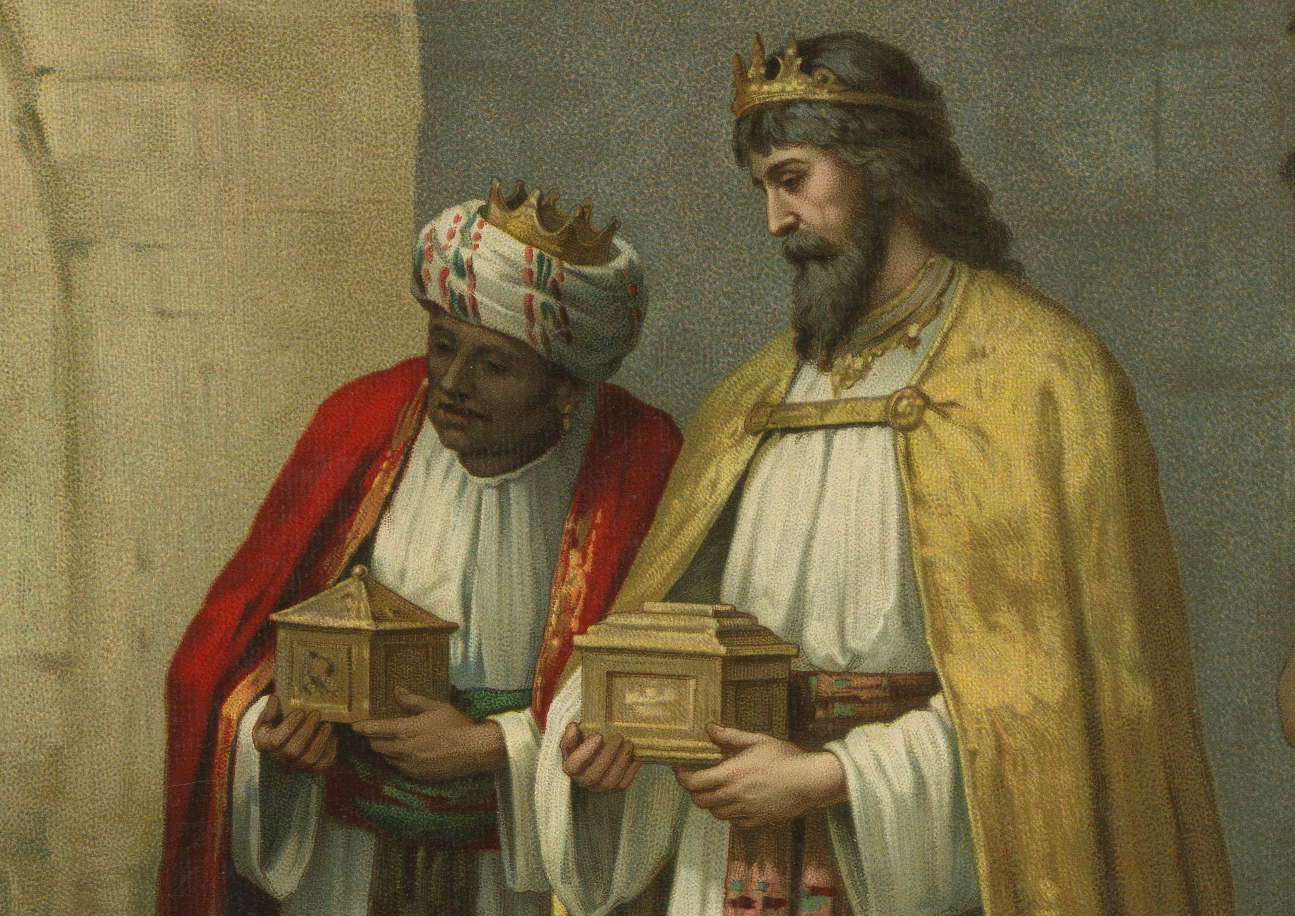 Allemand Sainte Famille et les Rois Mages, c.1900 Chromolithographie religieuse allemande en vente