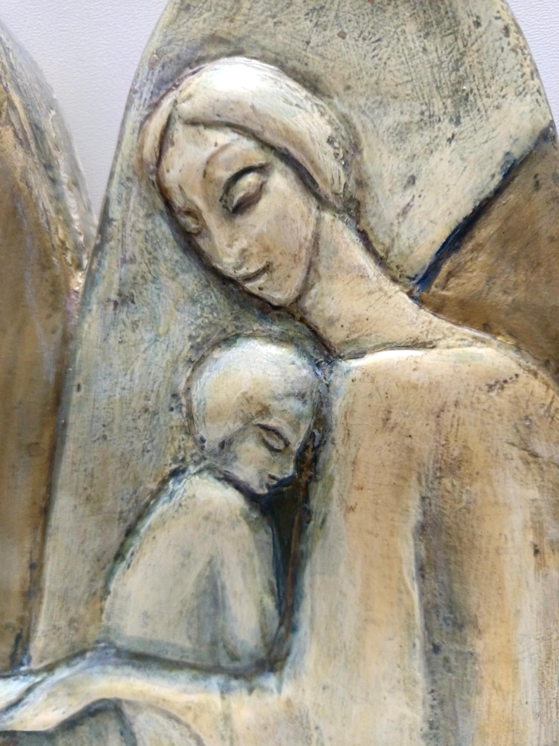 Italian Holy Family Hand-Painted and Hand-Carved Beech Panel, Italy For Sale