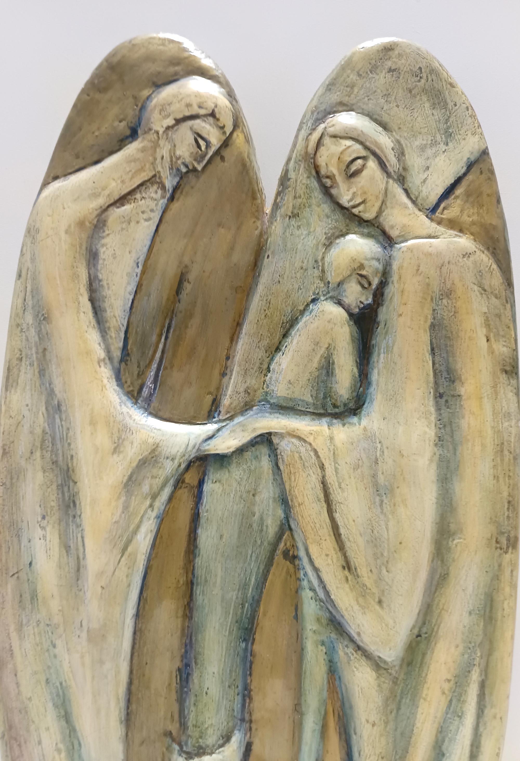 Mid-20th Century Holy Family Hand-Painted and Hand-Carved Beech Panel, Italy For Sale