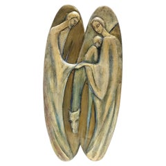 Holy Family Hand-Painted and Hand-Carved Beech Panel, Italy