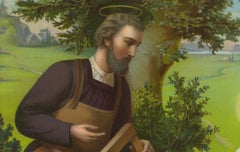 Holy Family in the Carpenter’s Workshop, Antique German Chromolithograph c.1900