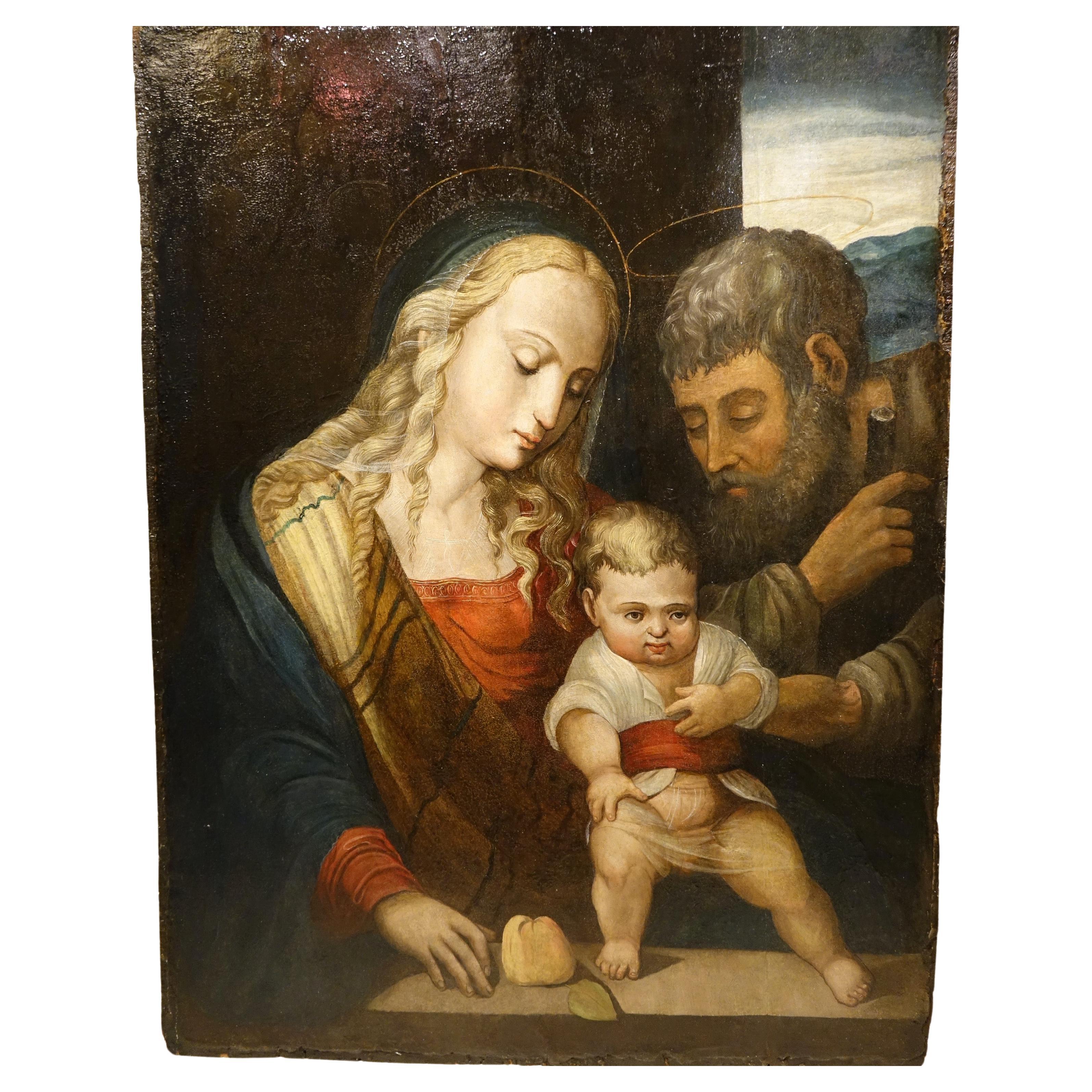 « Holy Family », huile sur panneau, Italie, vers 1500-1520 en vente