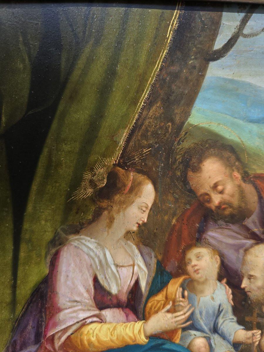 Holy Family with and Saint (oil on copper), 17th century in vendita 2