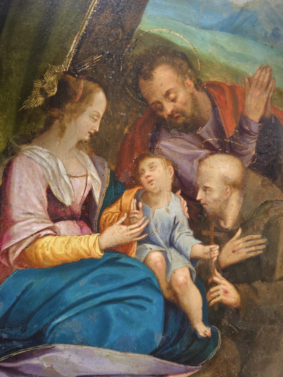 Rame Holy Family with and Saint (oil on copper), 17th century in vendita