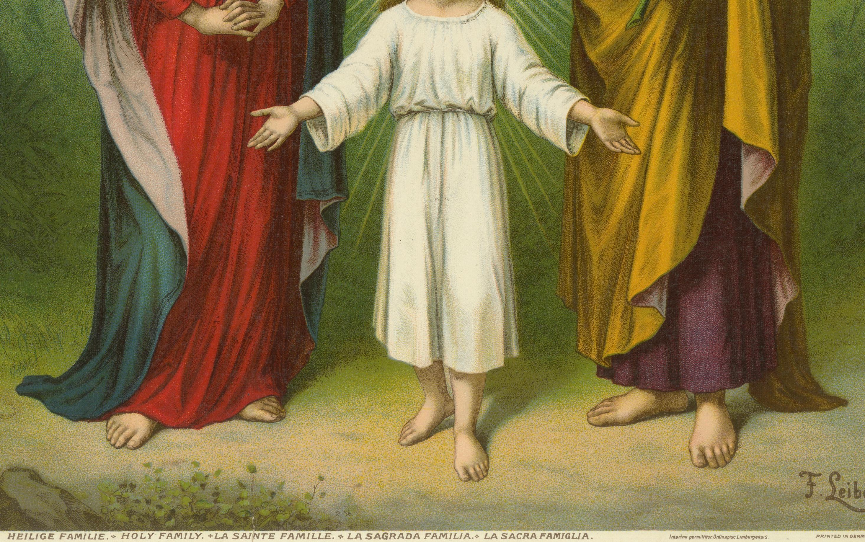Allemand Sainte Famille avec Dieu le Père - Chromolithographie allemande ancienne, 1900 en vente