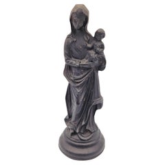 Vintage Holy Figure Of Mary With Child Made Of Cast Iron. 1900 1920