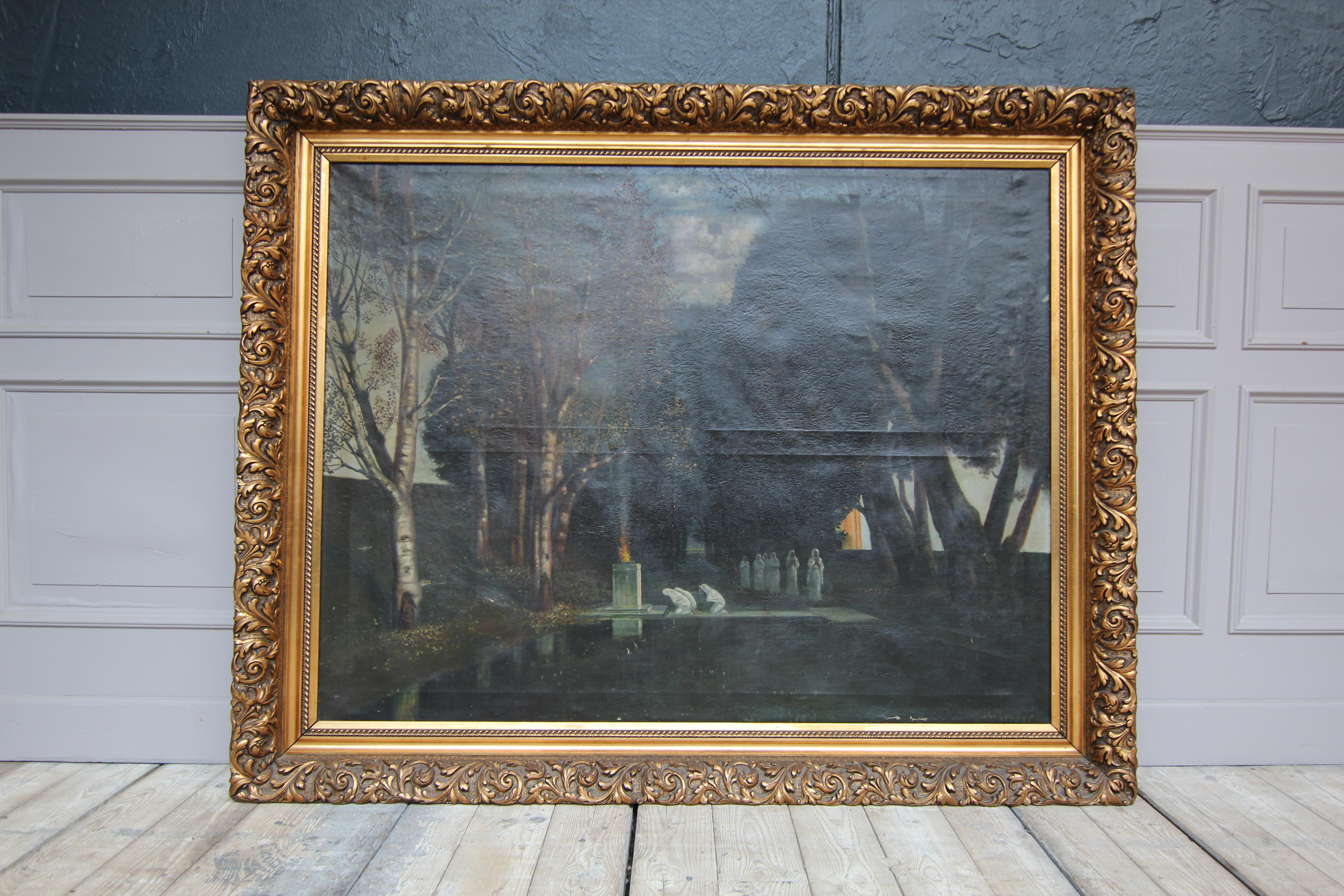 Holy Grove, Der Heilige Hain nach Arnold Böcklin, Gerahmtes Gemälde Öl auf Leinwand (Europäisch) im Angebot