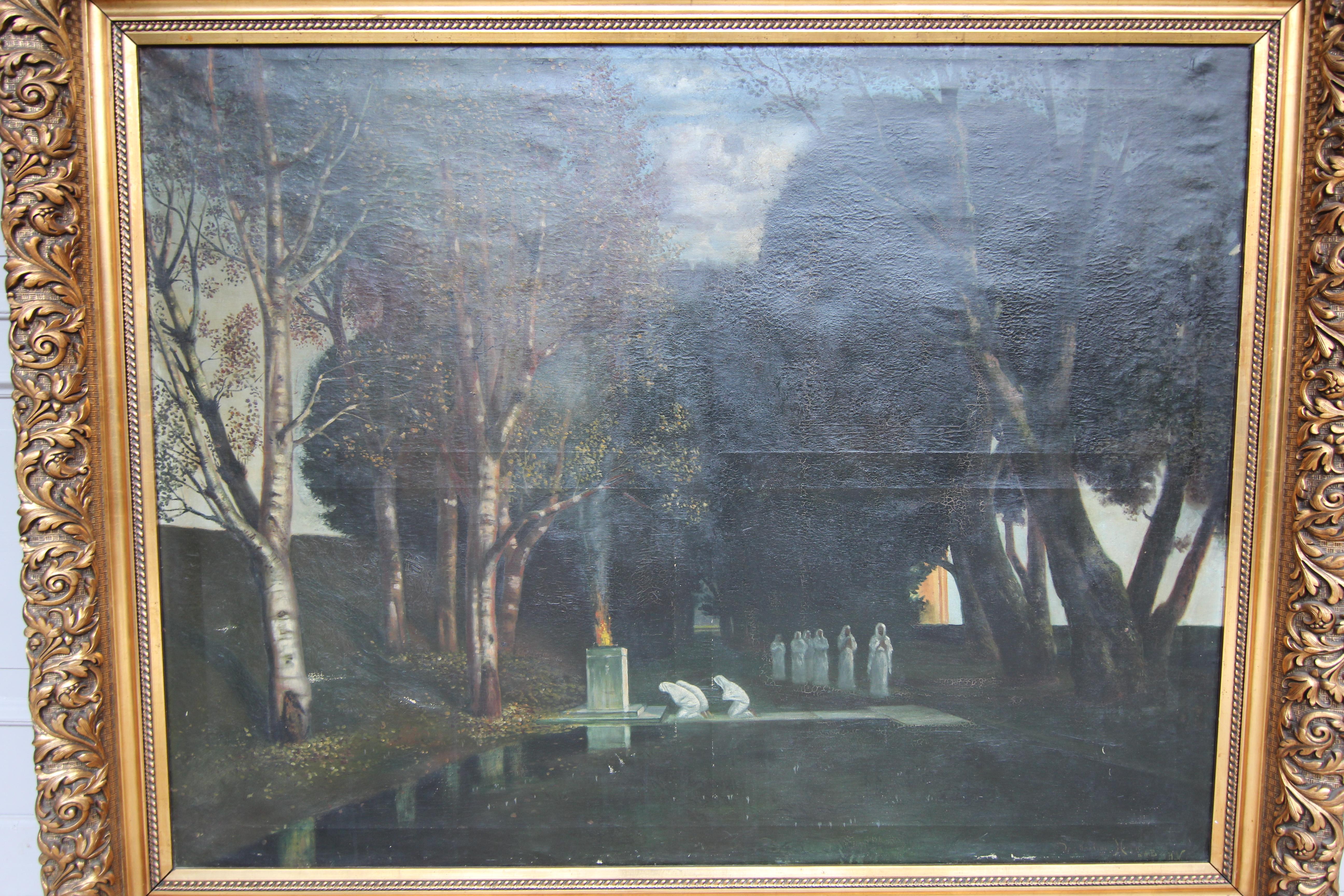 Holy Grove, Der Heilige Hain nach Arnold Böcklin, Gerahmtes Gemälde Öl auf Leinwand im Zustand „Gut“ im Angebot in Dusseldorf, DE