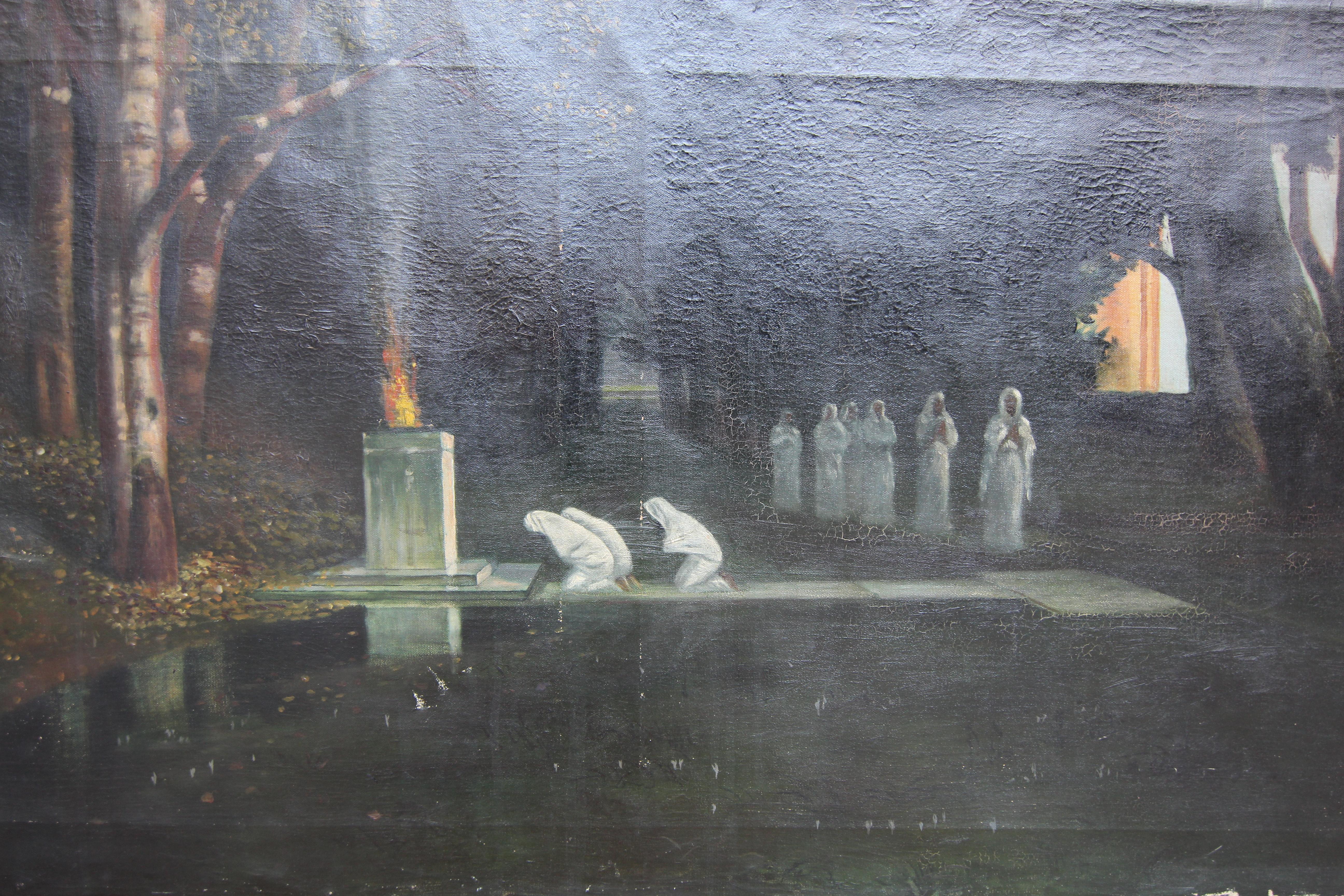 Holy Grove, Der Heilige Hain nach Arnold Böcklin, Gerahmtes Gemälde Öl auf Leinwand (20. Jahrhundert) im Angebot