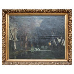 Vintage Holy Grove, Der Heilige Hain after Arnold Böcklin, Framed Painting Oil on Canvas