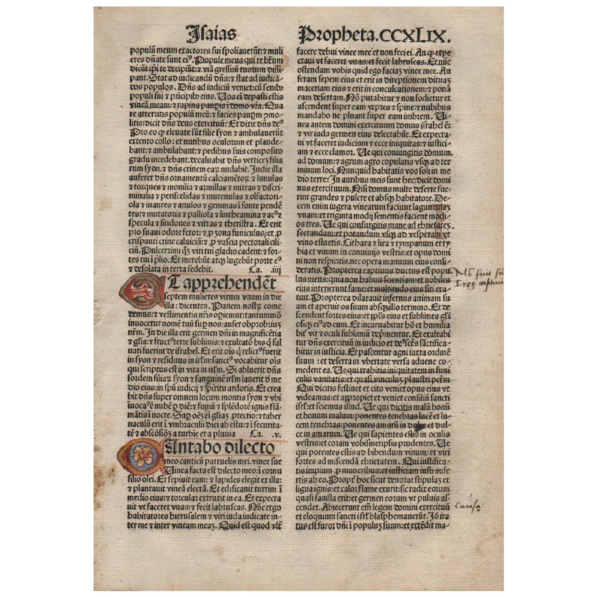 "Holy, Holy, Holy" Isaiah 6, 1482 Latin Bible Leaf Medieval Incunabula For Sale