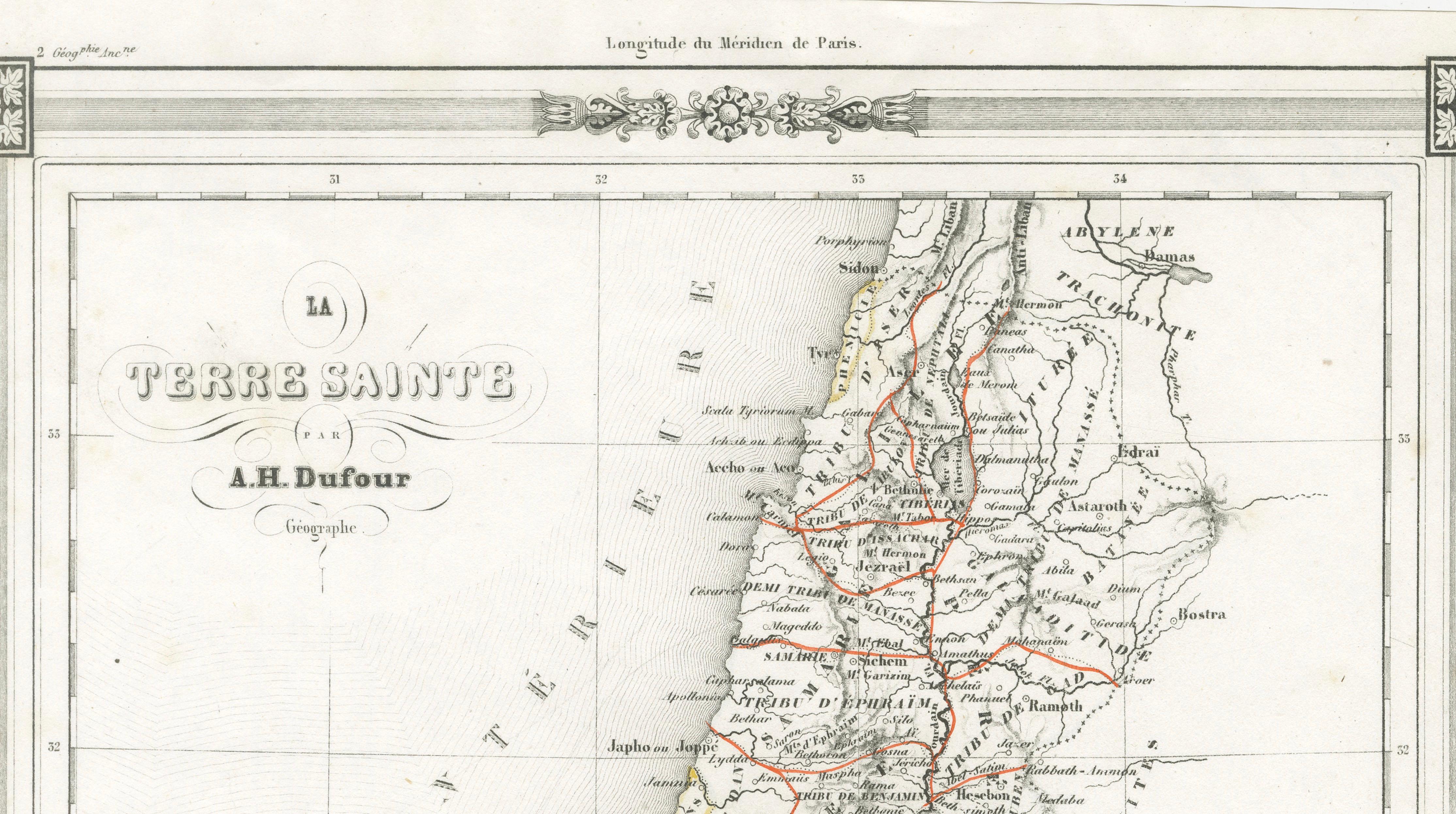 Holy Land Map, Jerusalem & Sinai — Dufour Biblical Map, Paris 1846
