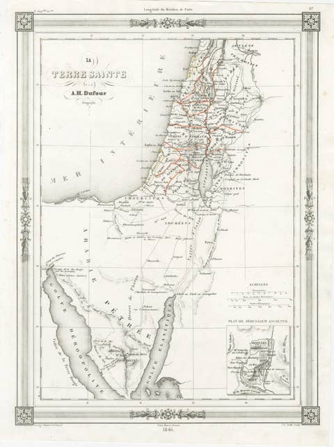 Holy Land Map, Jerusalem & Sinai — Dufour Biblical Map, Paris 1846