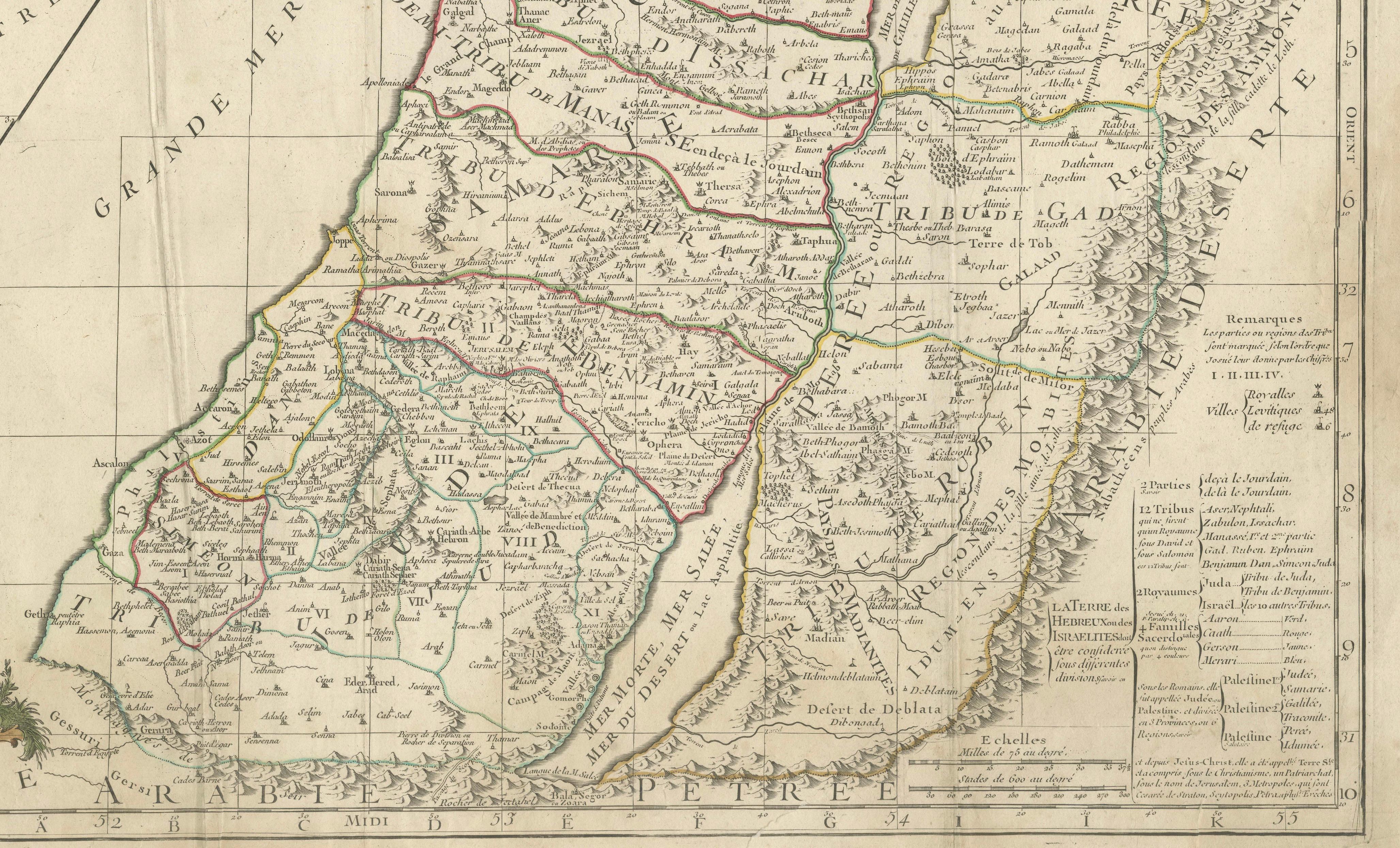 Holy Land Map of the Twelve Tribes of Israel, After Sanson, Paris c.1798