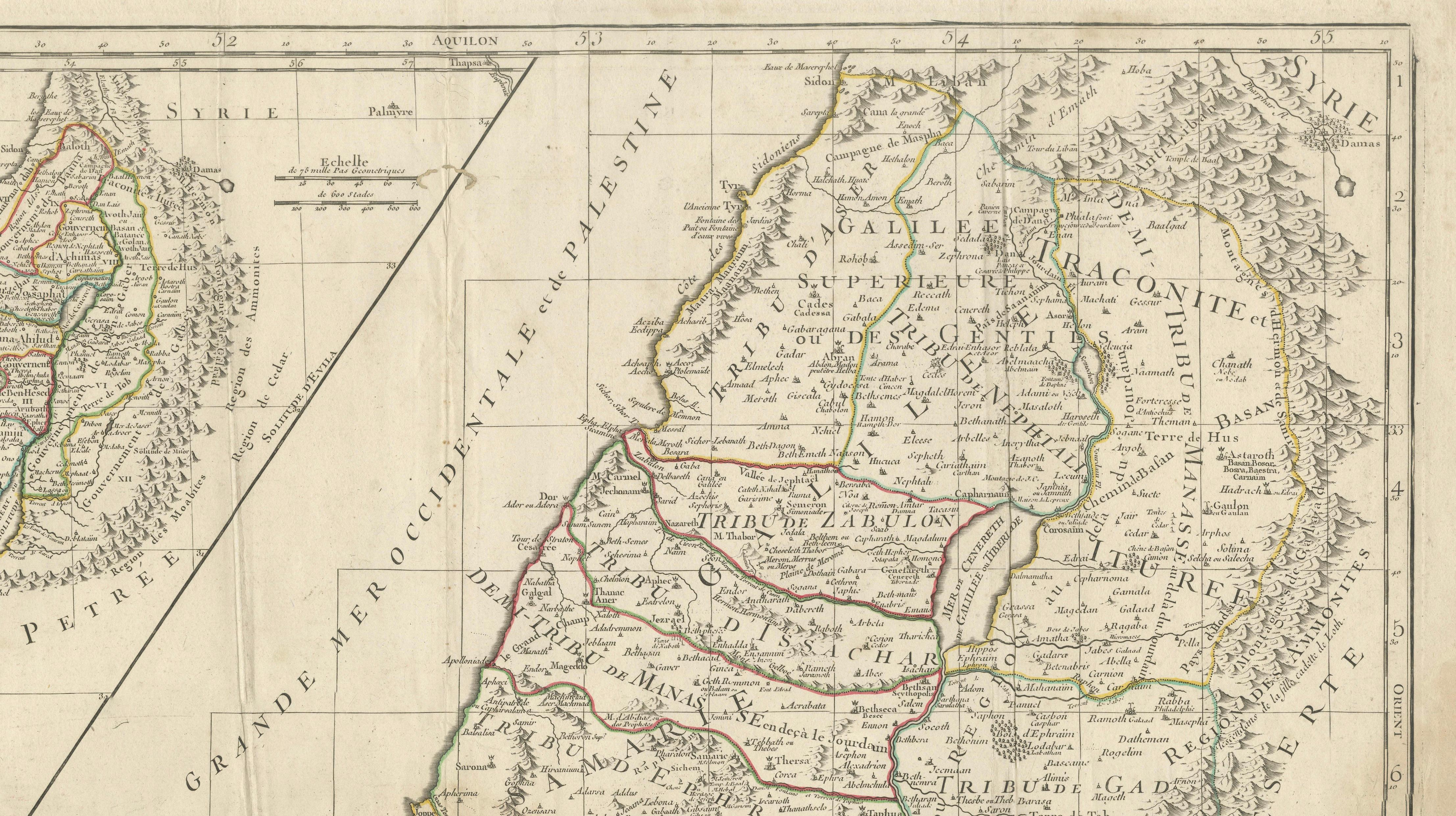 Holy Land Map of the Twelve Tribes of Israel, After Sanson, Paris c.1798