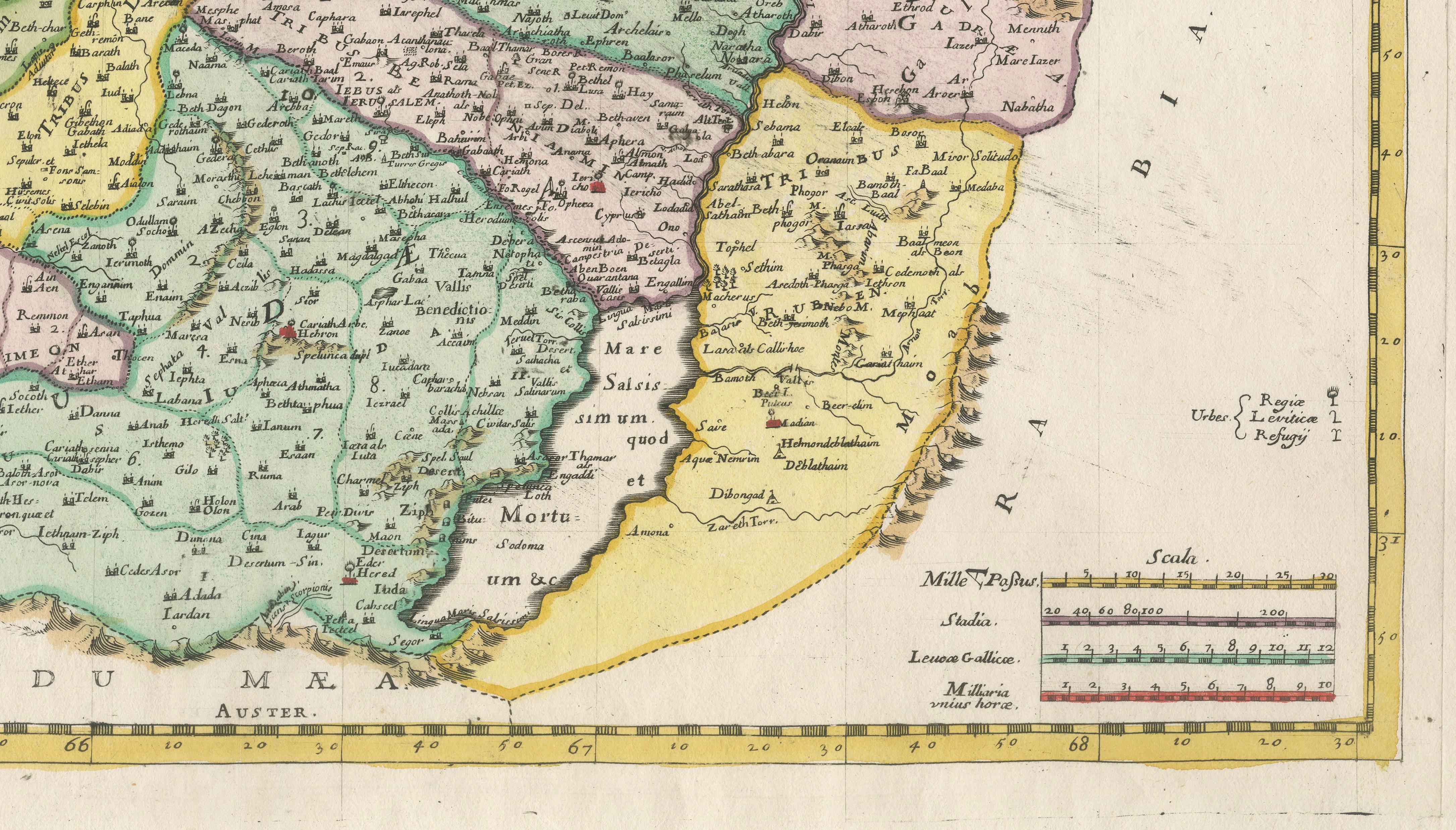 Holy Land Map of the Twelve Tribes of Israel – Sanson, Hand Colored, 1696