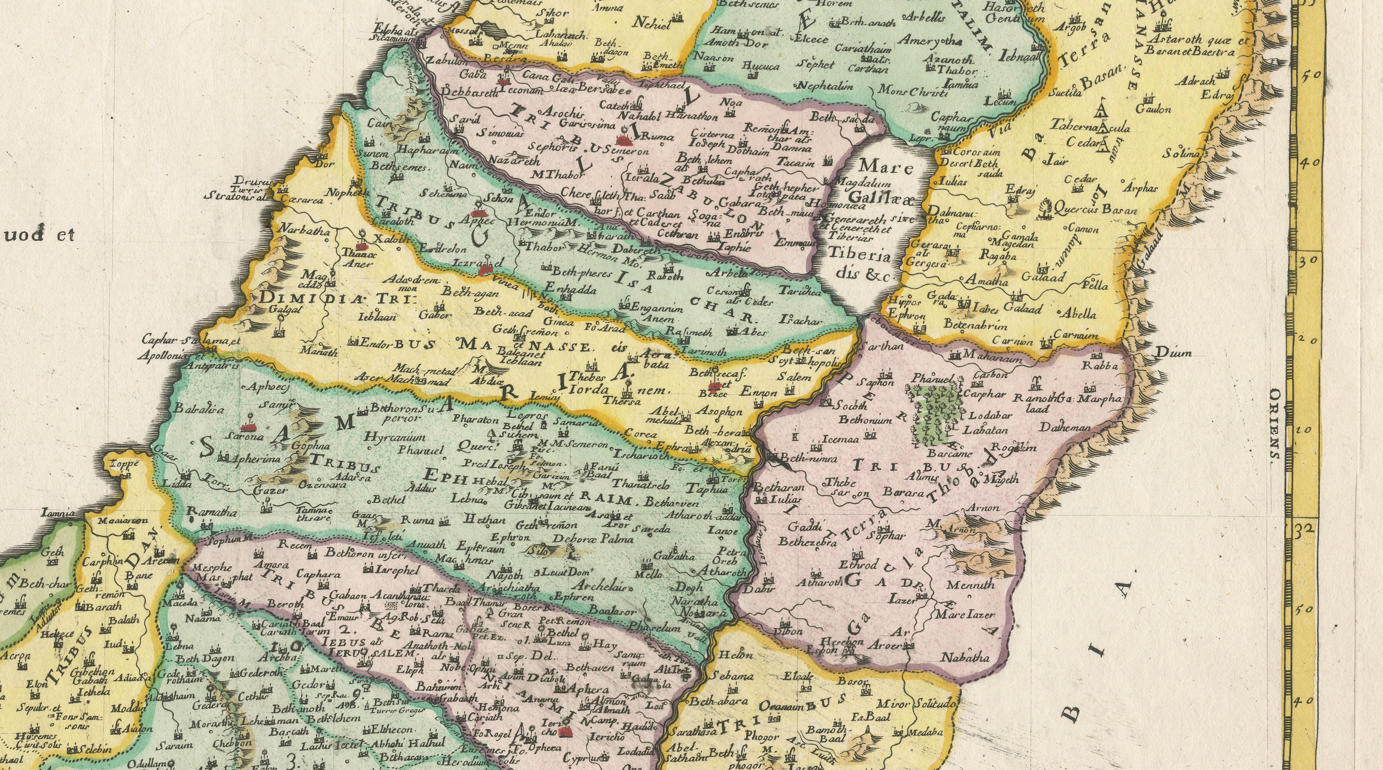 Holy Land Map of the Twelve Tribes of Israel – Sanson, Hand Colored, 1696