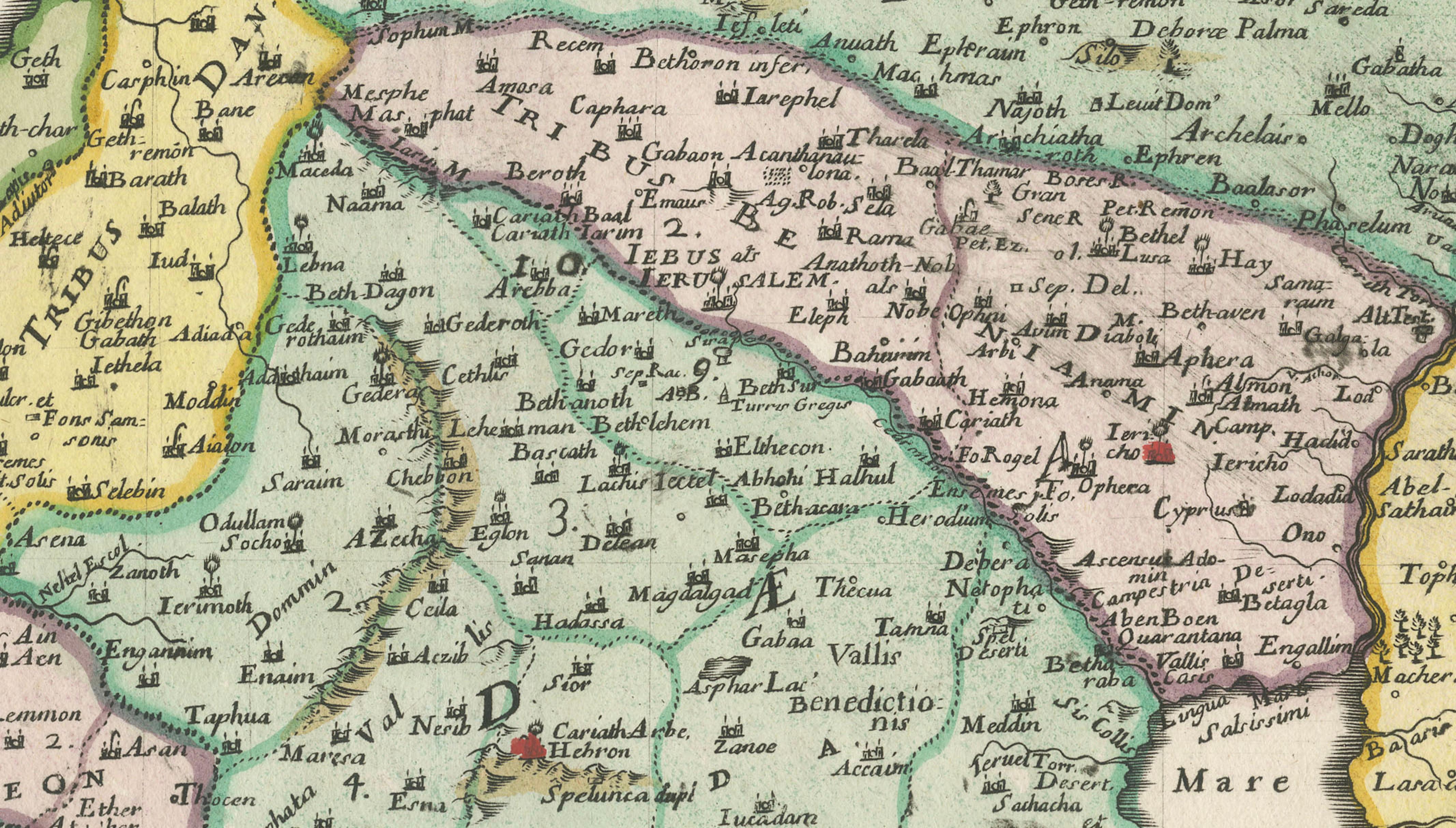 Holy Land Map of the Twelve Tribes of Israel – Sanson, Hand Colored, 1696
