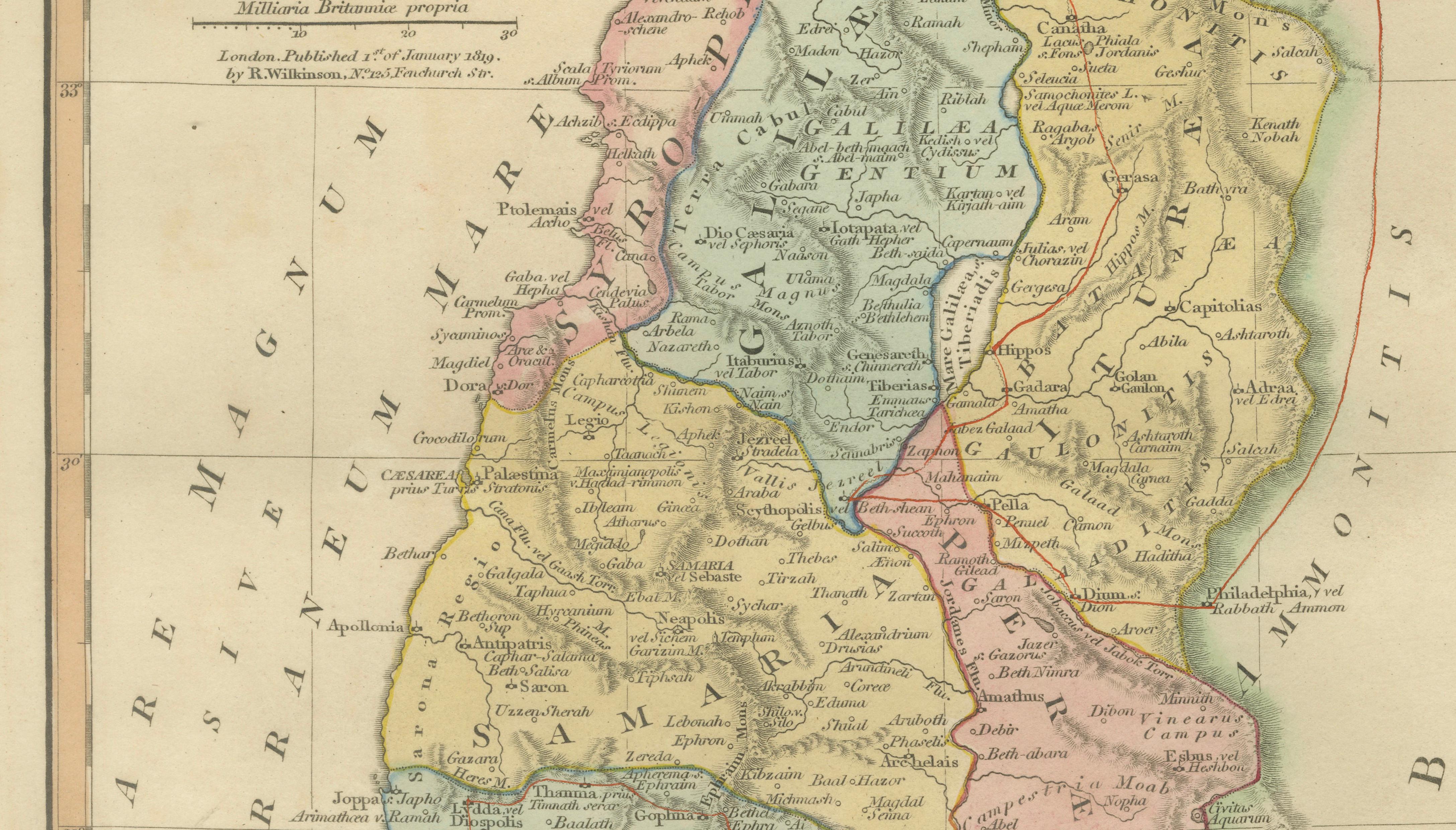 Holy Land Map — Palestina seu Terra Sancta, Biblical Geography, Wilkinson 1819