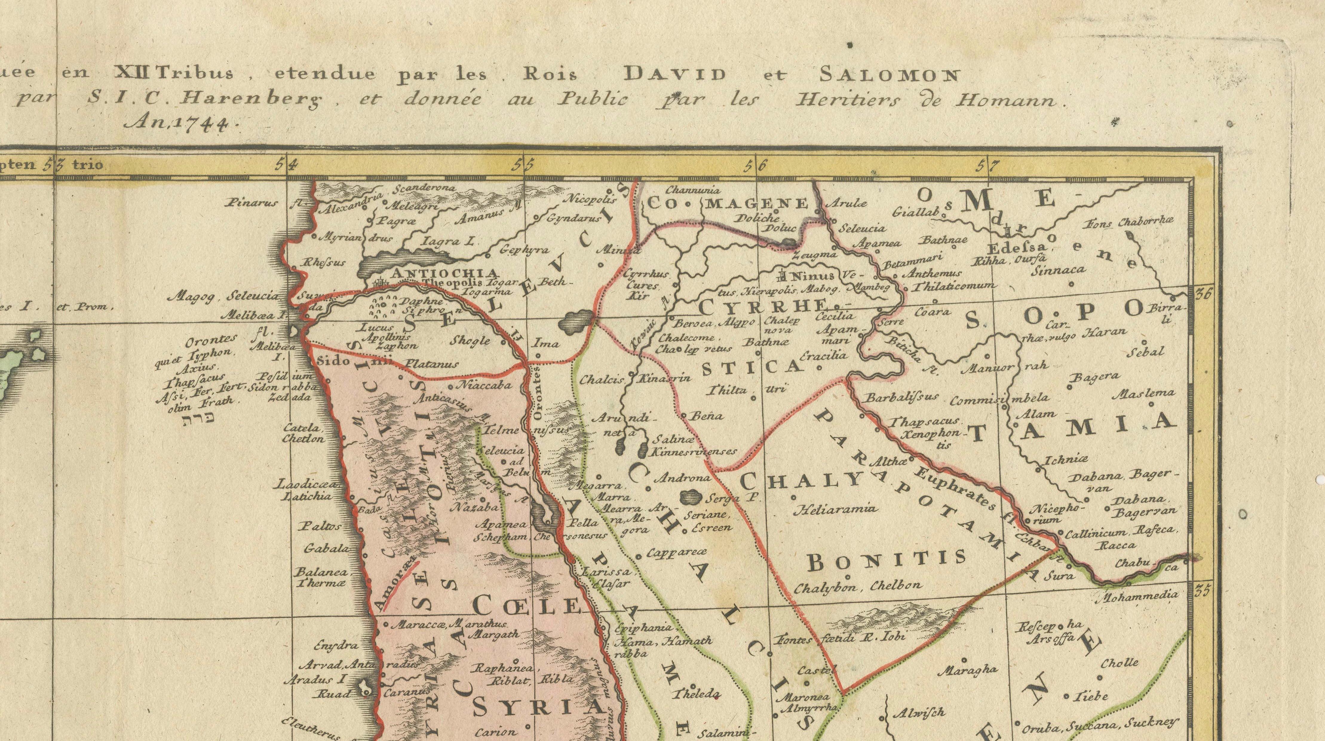 Holy Land Map Palestine Homann Heirs, Hand Colored, c.1744