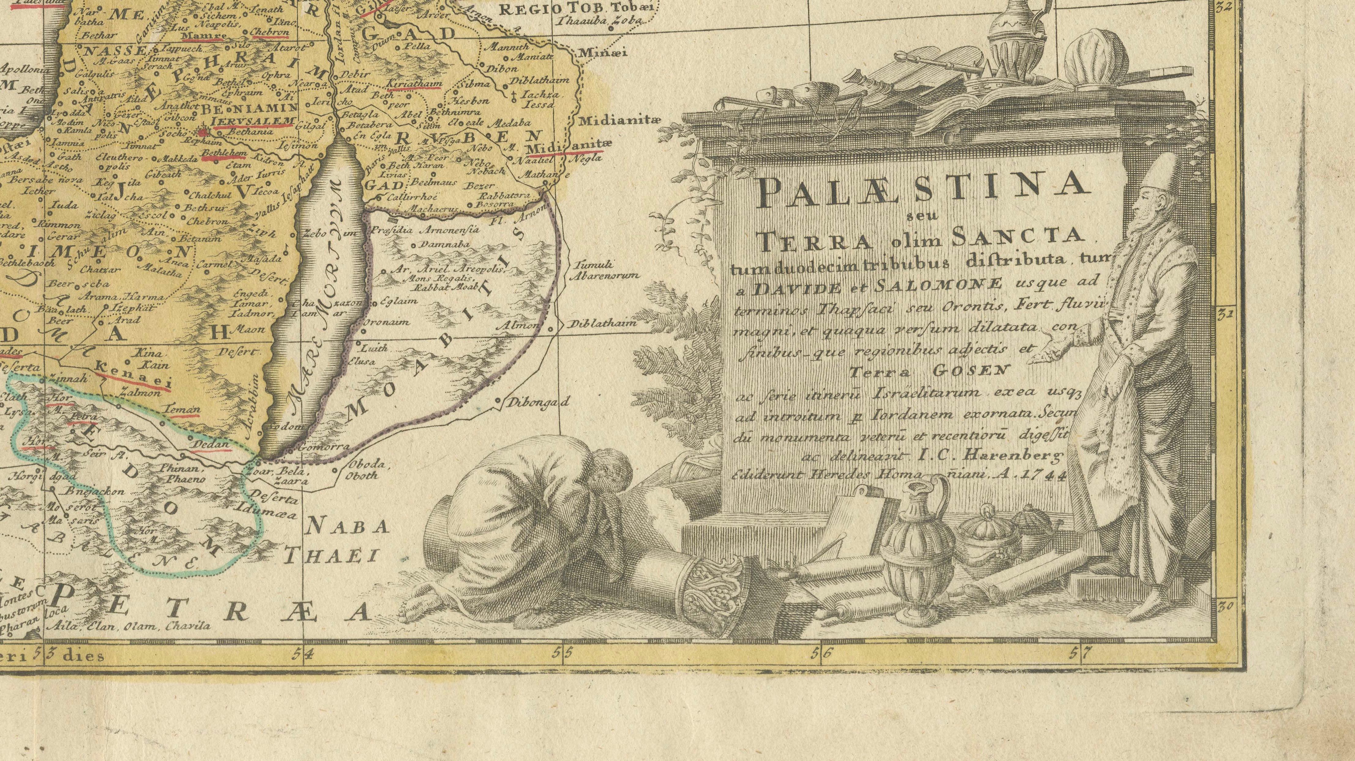 Holy Land Map Palestine Homann Heirs, Hand Colored, c.1744