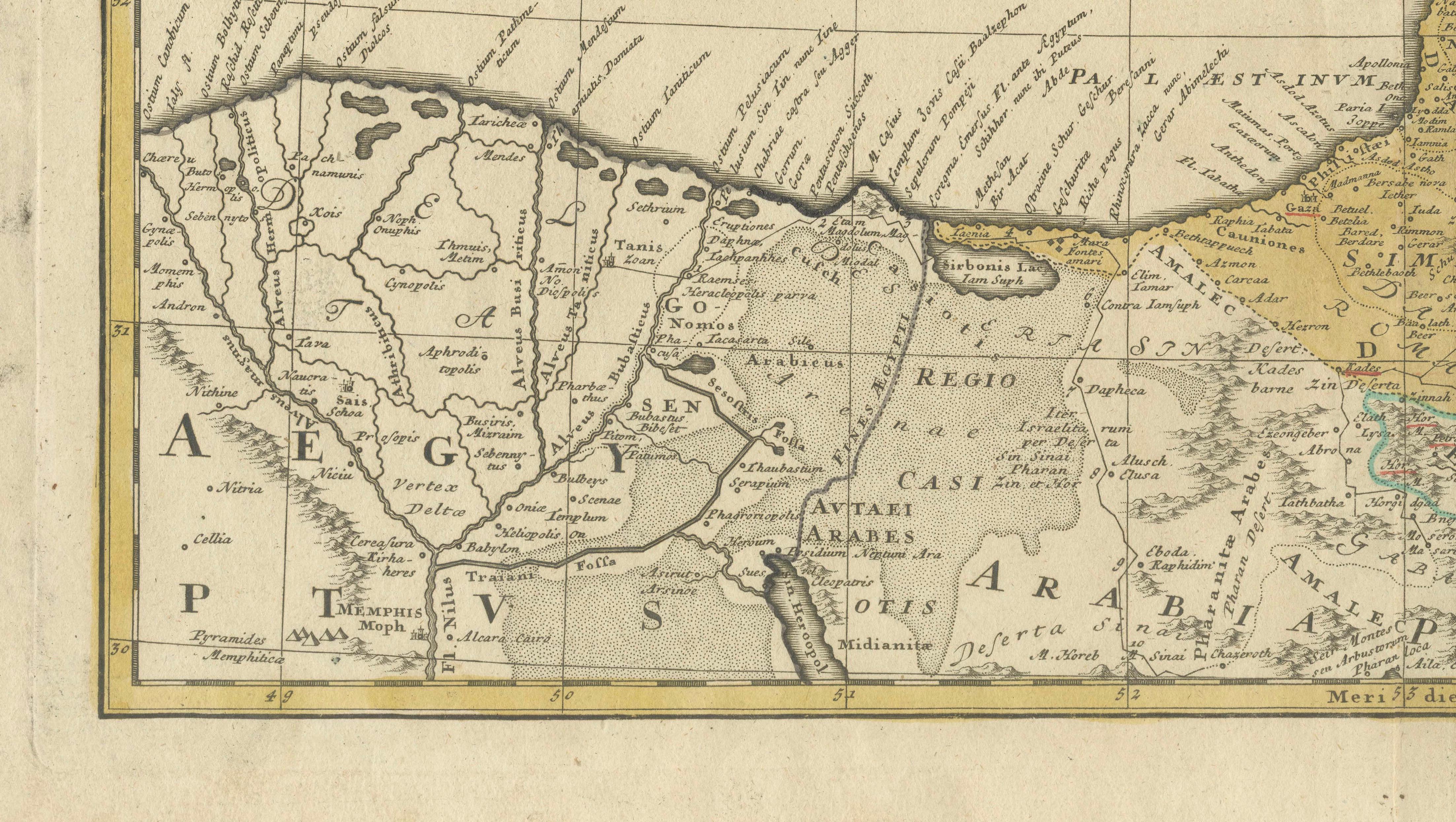 Holy Land Map Palestine Homann Heirs, Hand Colored, c.1744