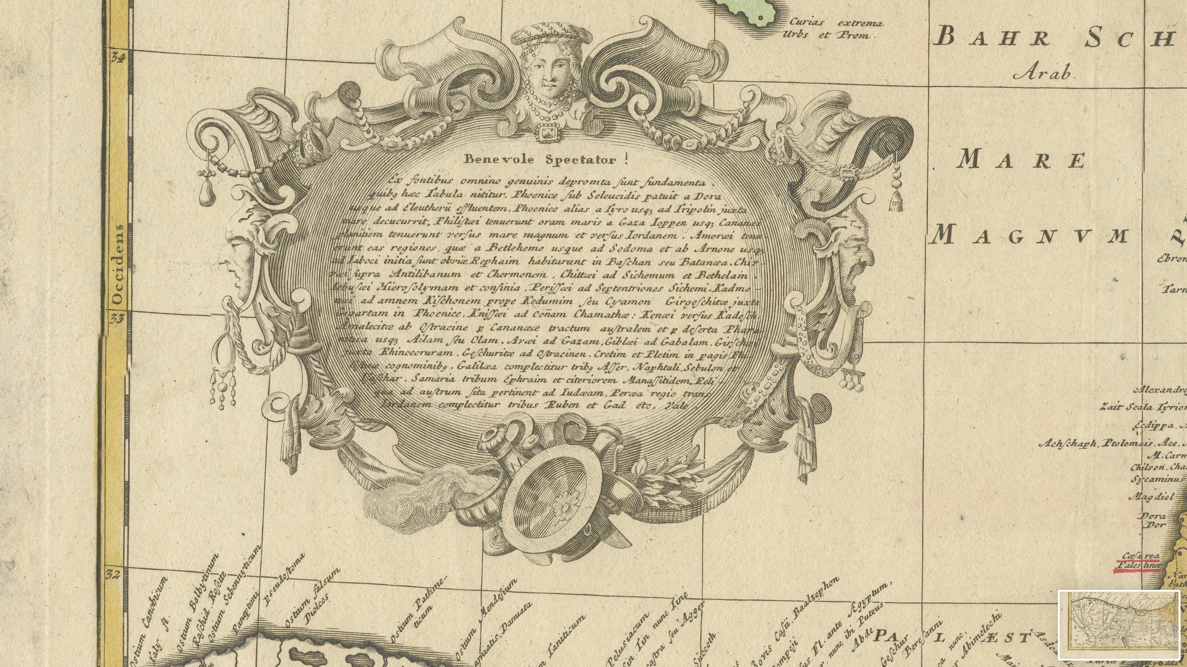 Holy Land Map Palestine Homann Heirs, Hand Colored, c.1744