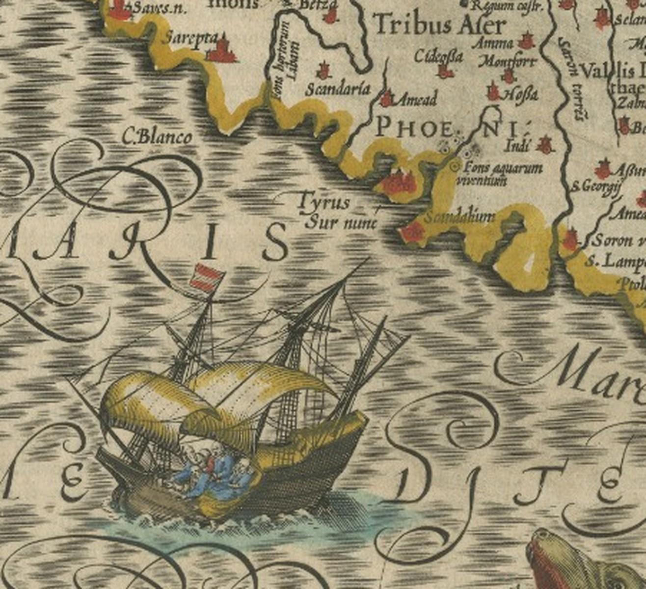 Holy Land Map – Terra Sancta Palestina, Hondius, Hand-Colored Engraving c.1620