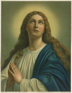 Holy Mary in Prayer – Antique German Marian Chromolithograph, 1904