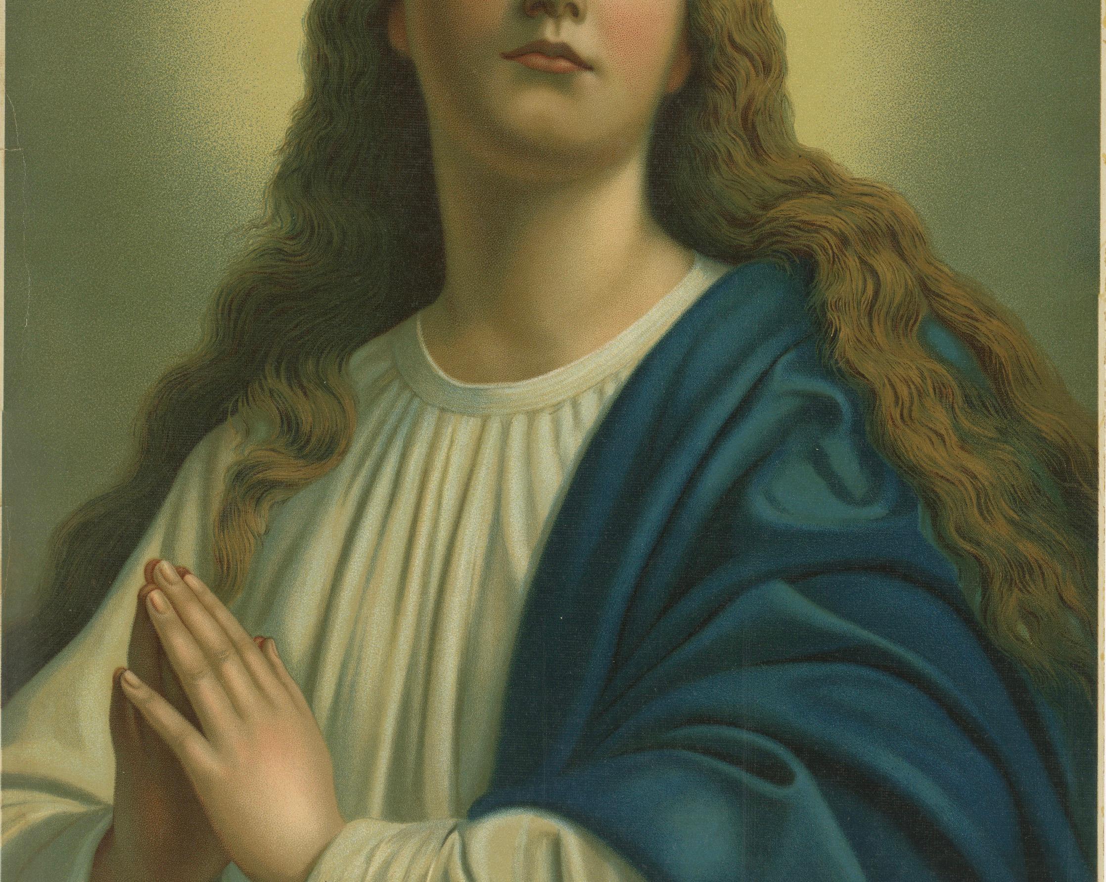 Allemand Sainte Marie en prière - Chromolithographie mariale allemande ancienne, 1904 en vente