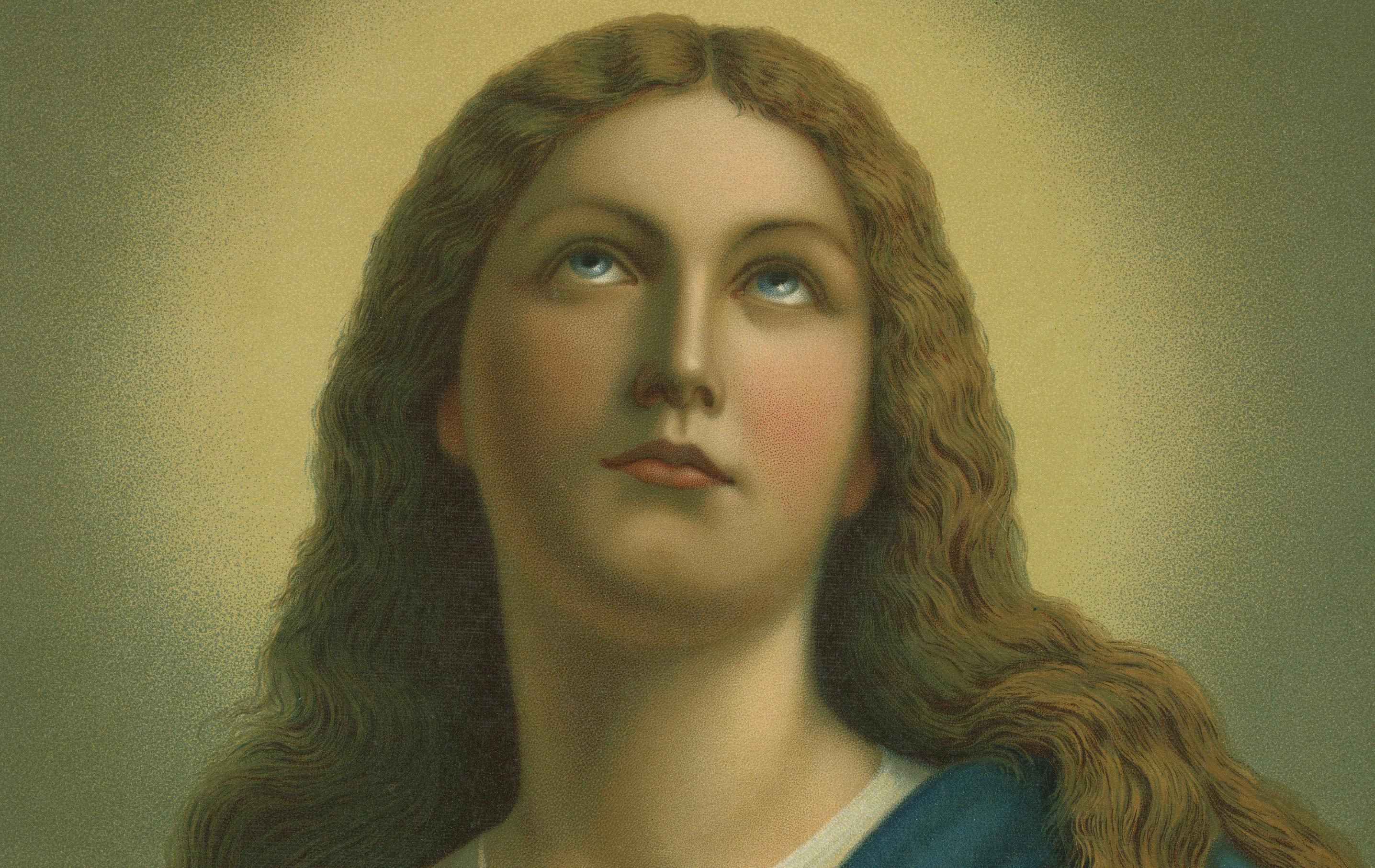 20ième siècle Sainte Marie en prière - Chromolithographie mariale allemande ancienne, 1904 en vente