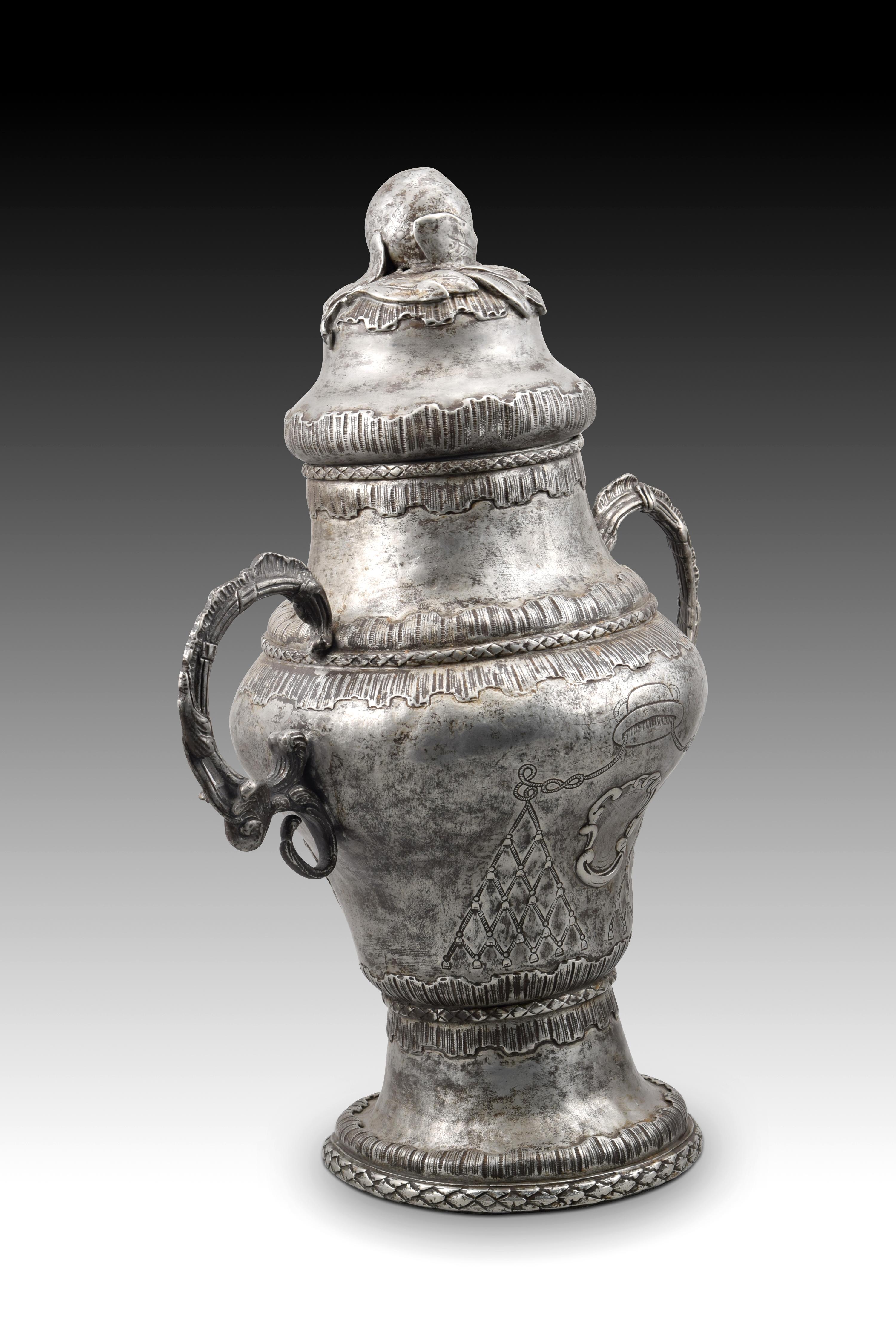 Rococo Holy Oils Vase or Container, Pewter, 18th Century For Sale