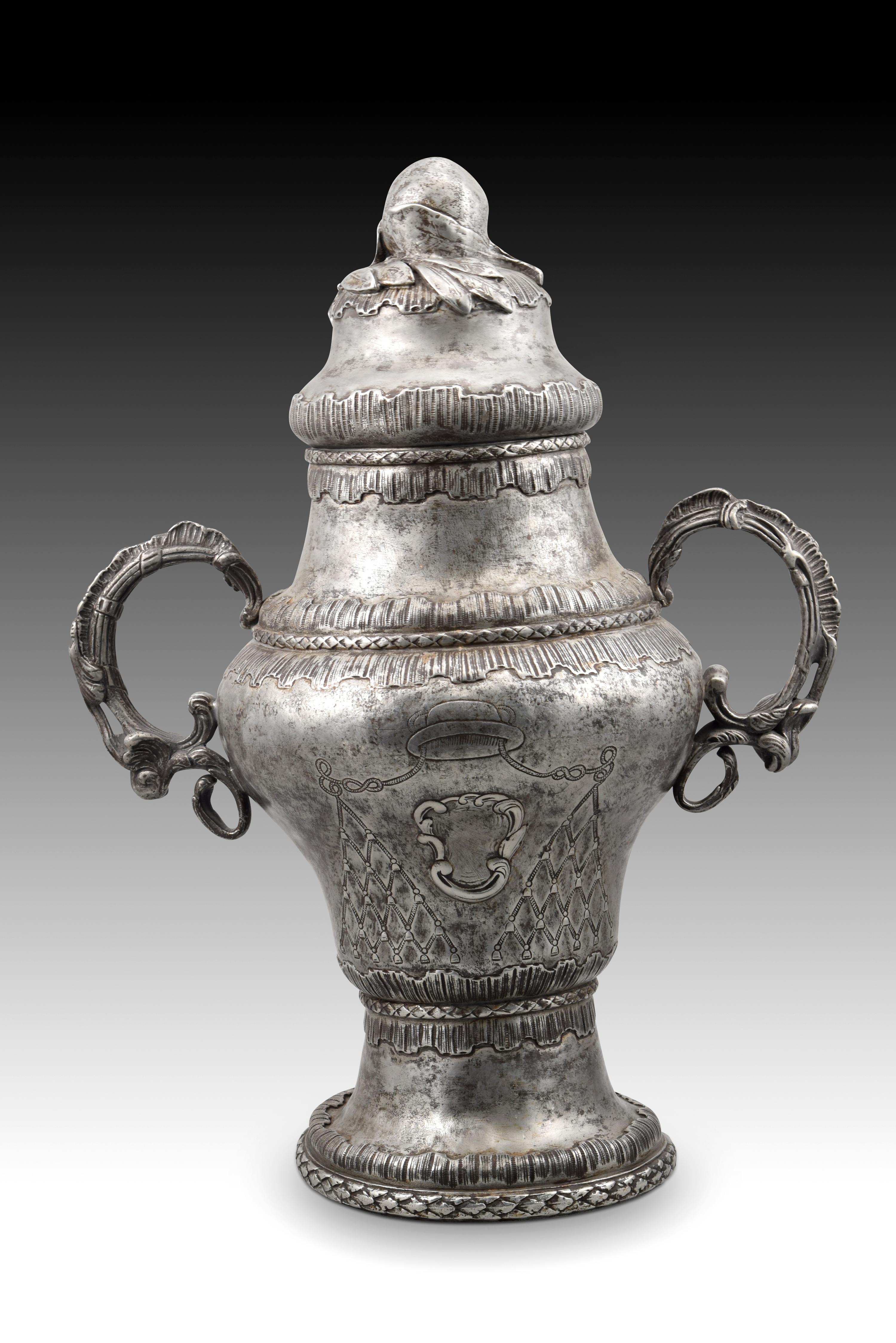 European Holy Oils Vase or Container, Pewter, 18th Century For Sale