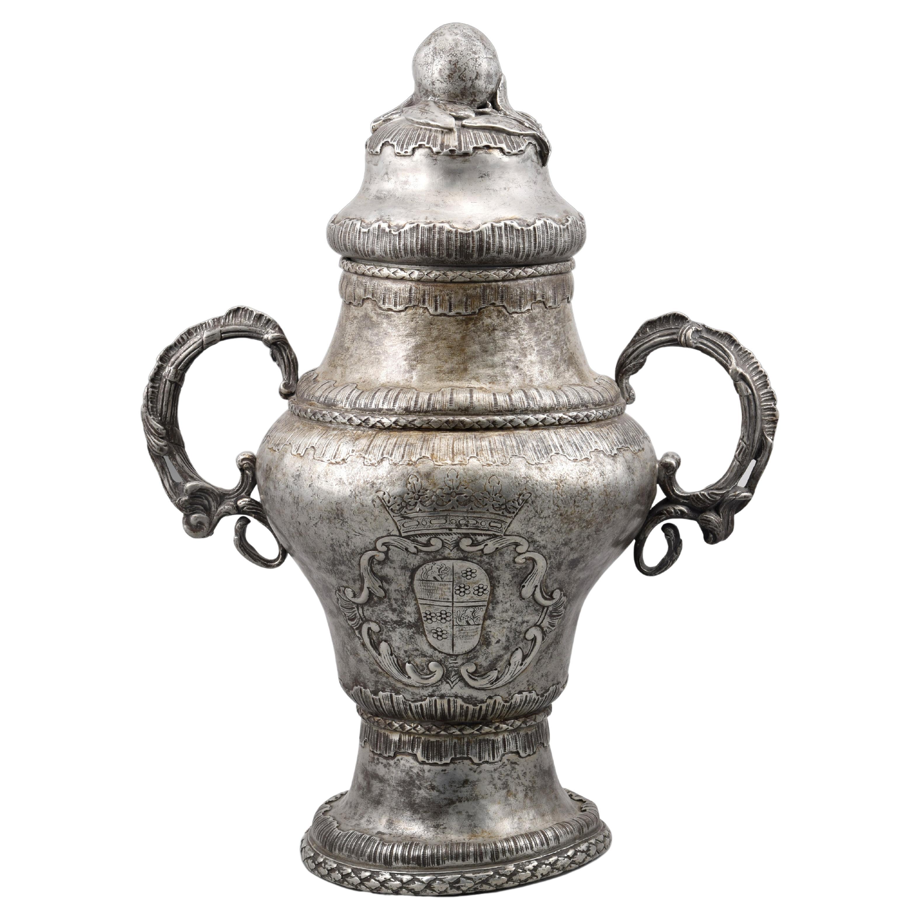 Holy Oils Vase or Container, Pewter, 18th Century For Sale