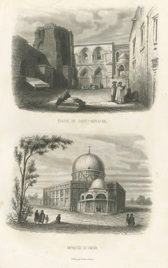 Holy Sepulchre Church and Dome of the Rock, Jerusalem, Antique Print, 1859