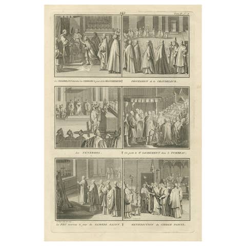 Holy Week and Candlemas Rites – 1734 Engraving of Catholic Liturgical Scenes