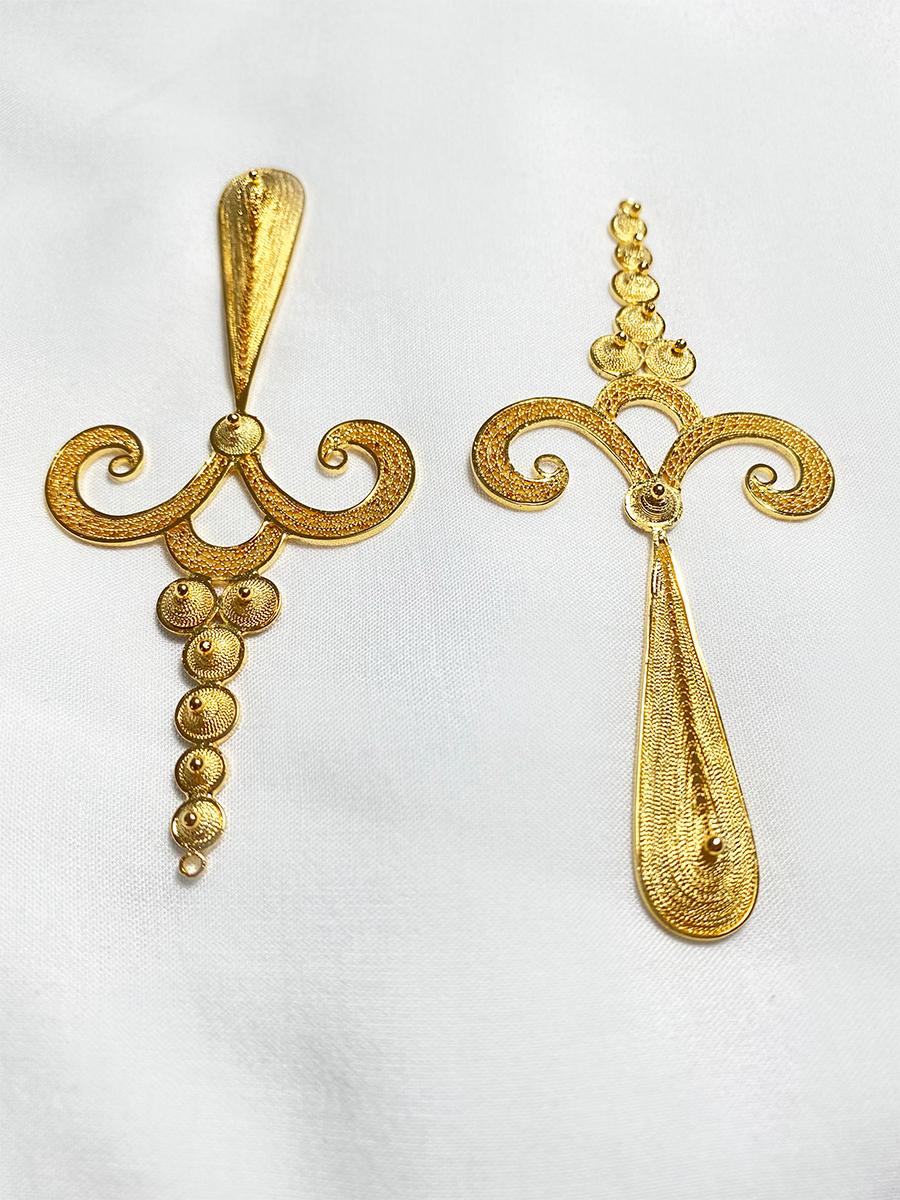 Holystone Filigree Lozen Earrings in 18 Karat Gold Vermeil In New Condition For Sale In Brooklyn, NY