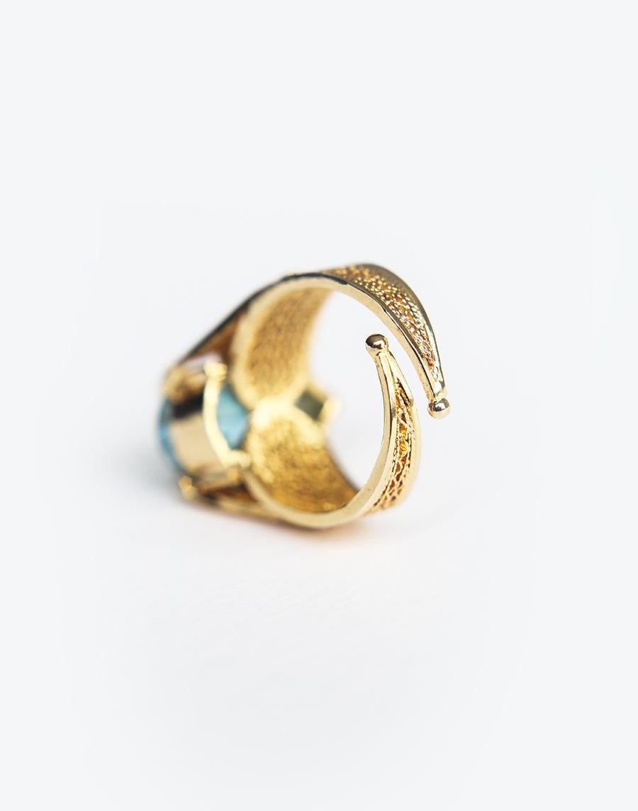 Pear Cut Holystone Indira Blue Topaz Ring with 5.6 Carat Blue Topaz in 18K Gold Vermeil For Sale