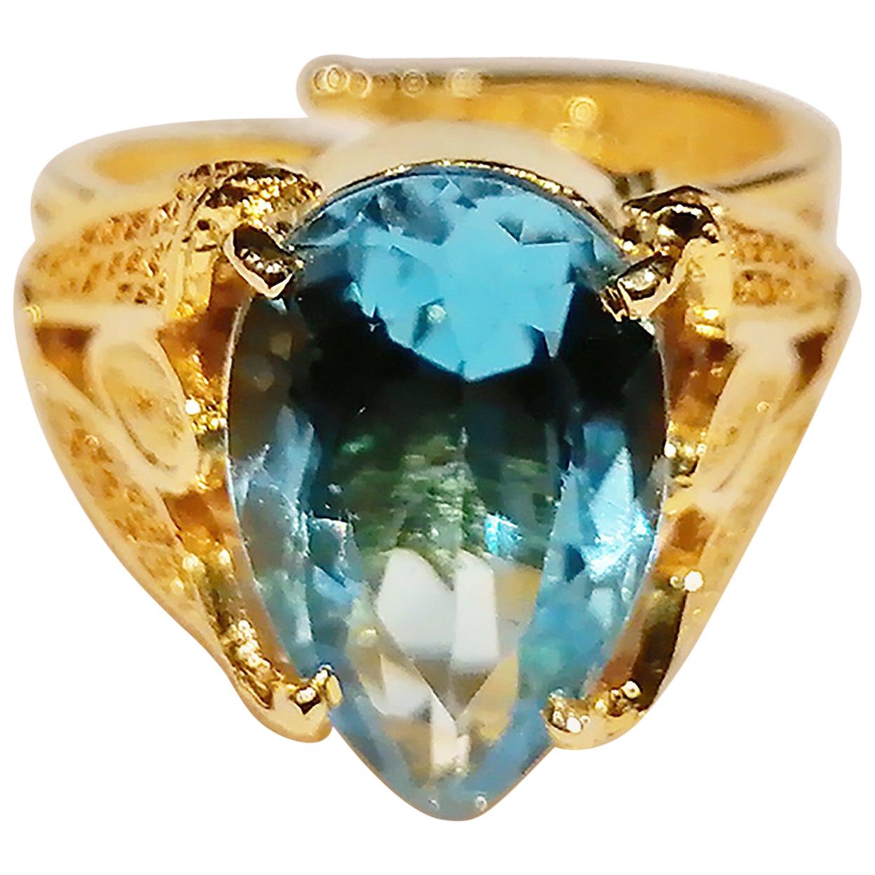 Holystone Indira Blue Topaz Ring with 5.6 Carat Blue Topaz in 18K Gold Vermeil For Sale