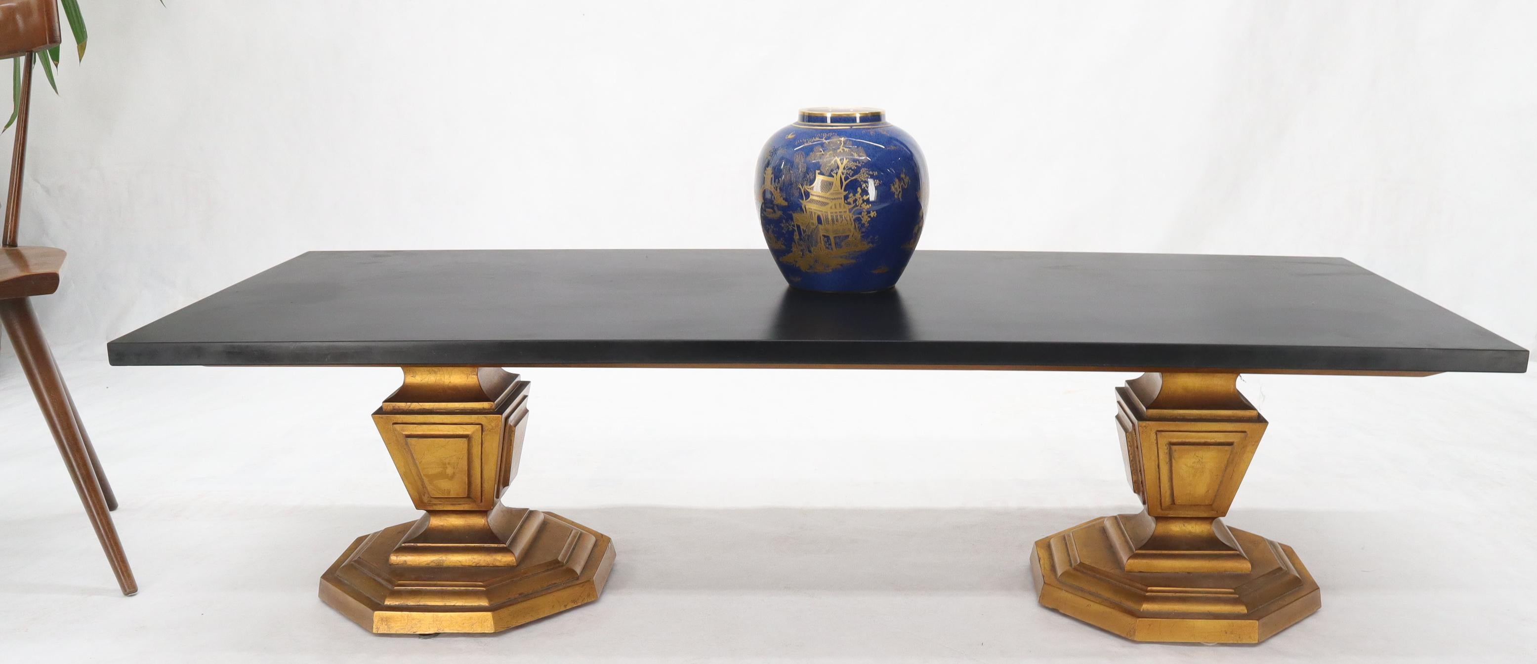Mid-Century Modern Hollywood Regency Faux Gold Gilt Base Solid Slate Top Coffee Table For Sale