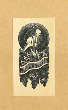 Vintage  Ex Libris - Paul Van Vuuren - Woodcut by Holz D. Van Luyn - Mid 20th Century
