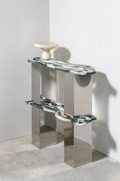 HOMA “Orbis” Marble Shelf with Polished Stainless Steel Core