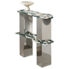 HOMA “Orbis” Marble Shelf with Polished Stainless Steel Core