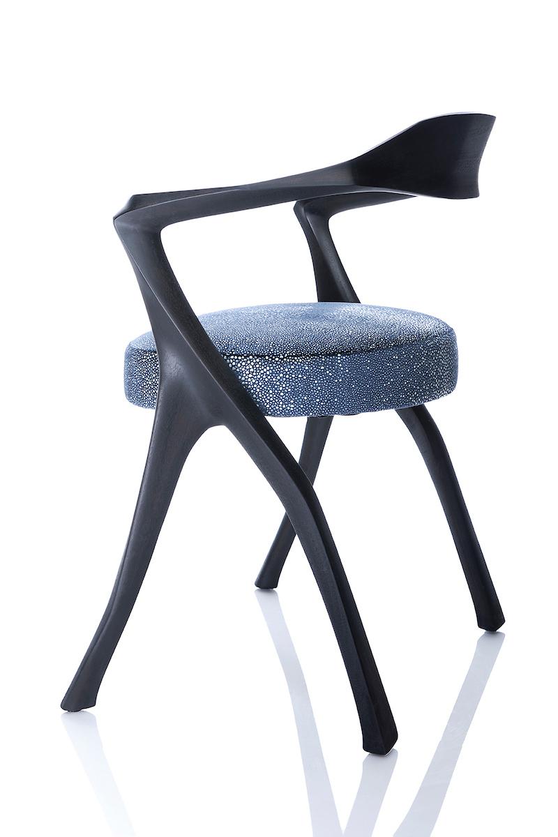 American HOMAGE Chair-Organic, Sculptural, HandCarved, Ebonized ContemporaryDining Armchair For Sale