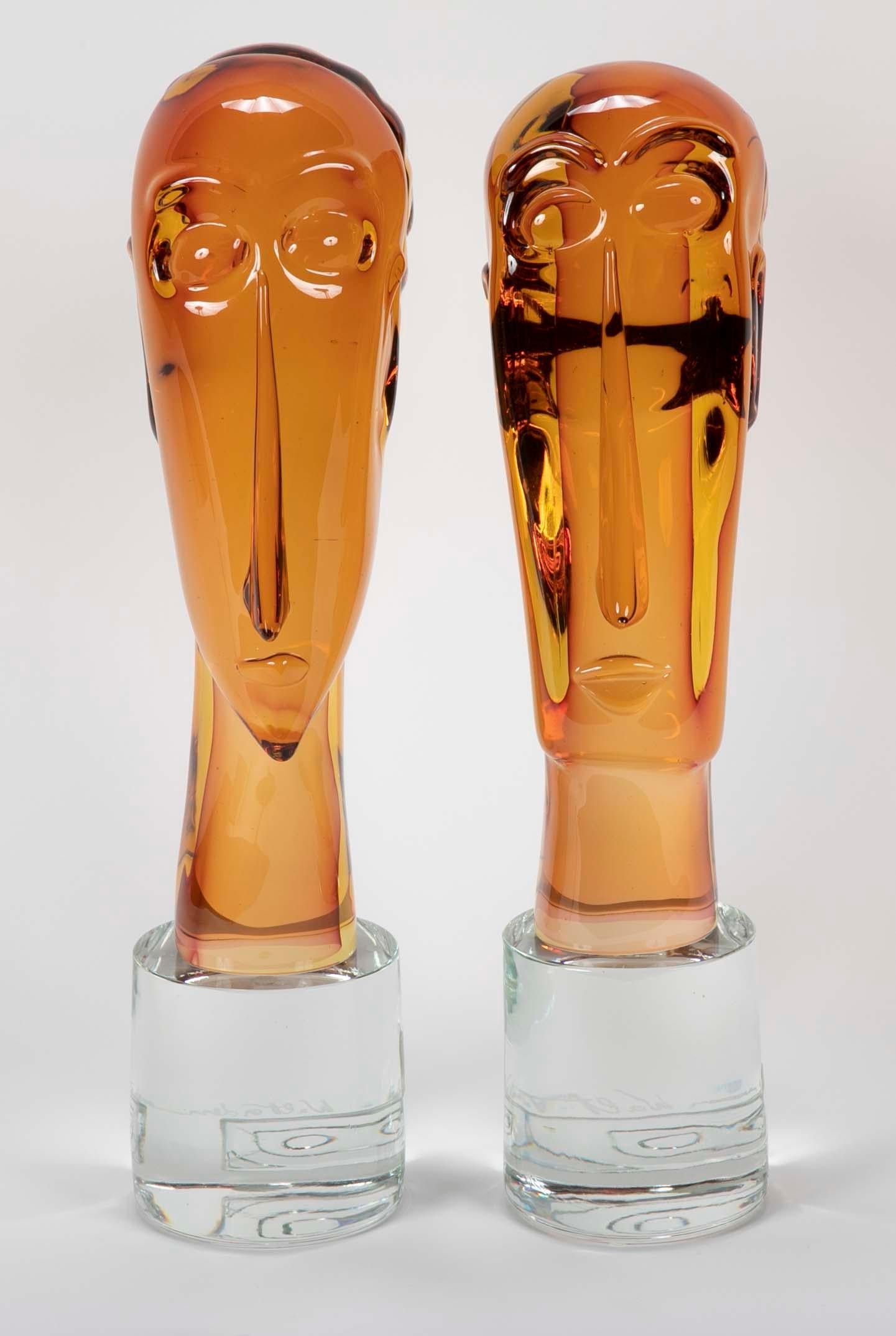 A pair of beautiful Murano blown glass figures designed by Walter Furlan. Glass blown by his son, Mario Furlan in homage to Amedeo Clemente Modigliani. Signed by all three, 

circa 2016.