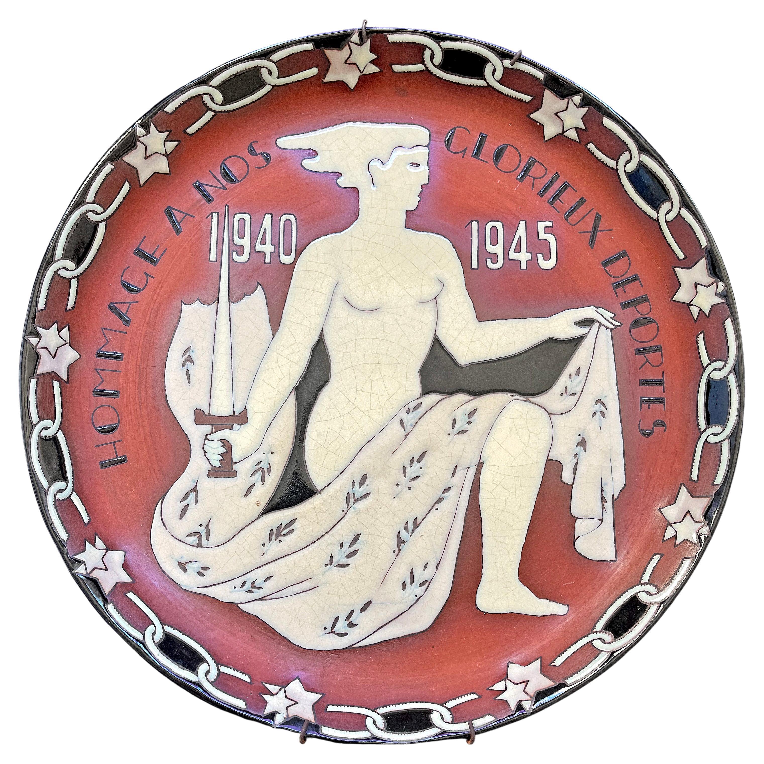 Homage to Belgian Resistance Against Nazis, Remarkable Wall Plate by d'hossche  For Sale