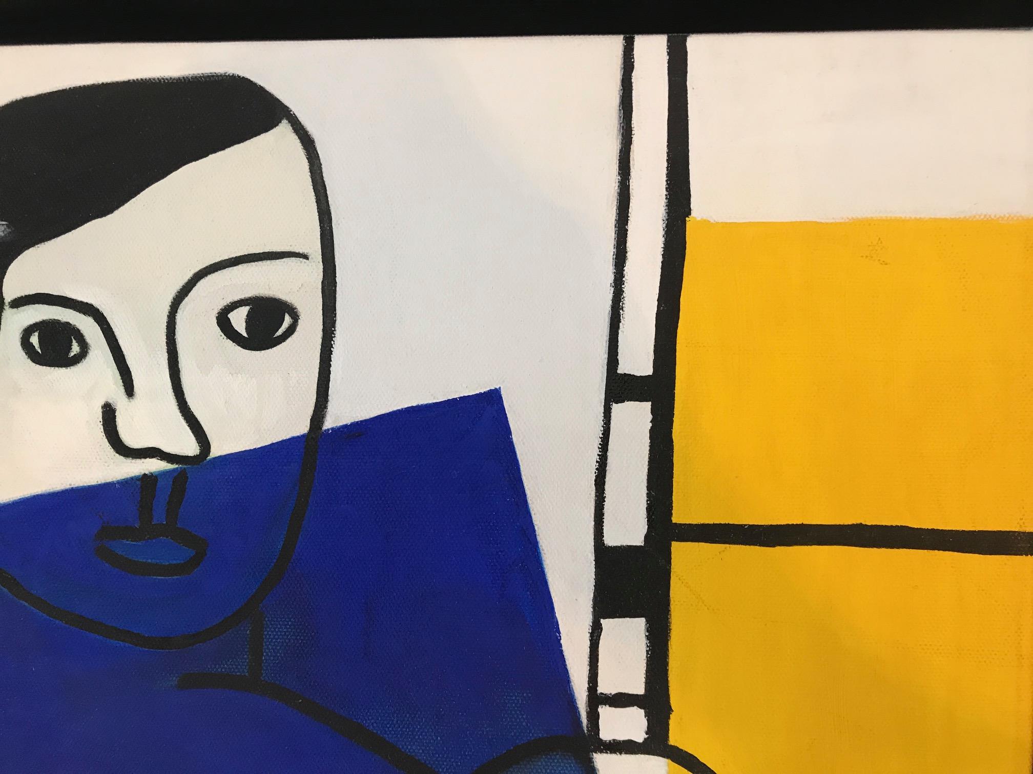 Homage to Fernand Leger Oil on Canvas, Cubist Style Painting 6